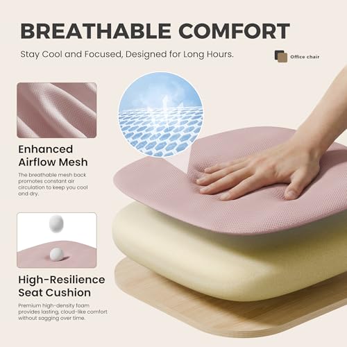 OLIXIS Ergonomic Office Chair 2 Pack, Home Desk Mesh Chairs, Lumbar Support | Height Adjustable, Fixed Armrest, Rocking Mode, 360 Swivel, 2 Pack Home, Pink - color: Pink, size: 2
