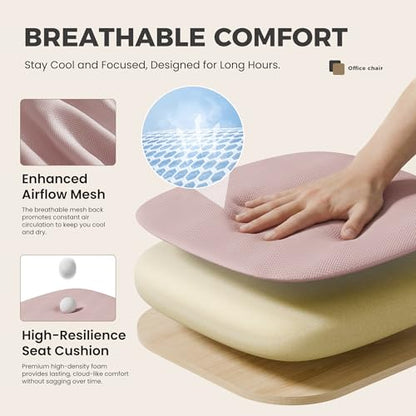 OLIXIS Ergonomic Office Chair 2 Pack, Home Desk Mesh Chairs, Lumbar Support | Height Adjustable, Fixed Armrest, Rocking Mode, 360 Swivel, 2 Pack Home, Pink - color: Pink, size: 2