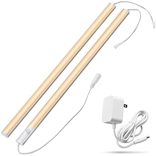 Under Cabinet Motion Sensor Lighting Indoor Plug in, 16" 12V LED Under Counter Lights Super Bright Ultra Thin Magnetic for Kitchen/Hallway/Toilet/Garage/Closet(Warm White/3000K, 2 Pack) - color: Warm White/3000K, size: 2 Pcs