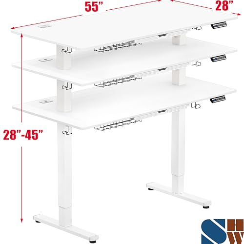 SHW 55 x 28 Electric Height Adjustable Standing Desk w/Drawer, White - color: White, size: 55-Inch