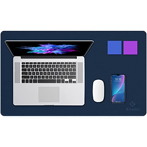K KNODEL Small Sewing Leather Desk Mat, Desk Pad (Dark Blue, 23.6" x 13.8") - color: Dark Blue/Yellow, size: 23.6" x 13.8"