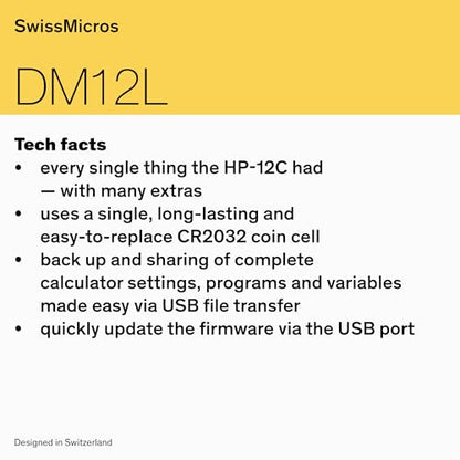 SwissMicros DM12L RPN Financial Calculator – HP 12C Software, Grade 1 Titanium Casing, Voyager Layout, & TVM Financial Solver
