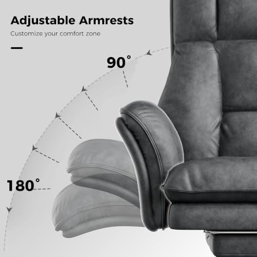 Big and Tall Office Chair, Flip Armrests for Pets & Cross Legged Sitting | Executive Ergonomic Computer Gaming Chair with Foot Rest, Tech Fabric Wide Seat Reclining Desk Chair，Grey - color: Tech Grey