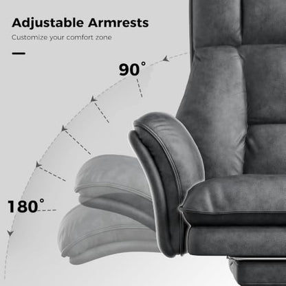 Big and Tall Office Chair, Flip Armrests for Pets & Cross Legged Sitting | Executive Ergonomic Computer Gaming Chair with Foot Rest, Tech Fabric Wide Seat Reclining Desk Chair，Grey - color: Tech Grey