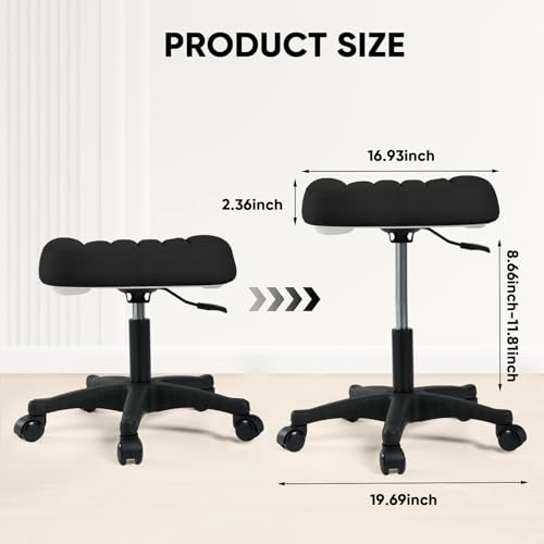 Ergonomic Adjustable Under Desk Footrest,Ottoman with Wheels | 500lbs|360° swivel Silent PU casters|Thick 2.36" Seat| Rolling Stool with Wheels for Massage,Salon,Spa,Clinic,Office,Home - color: Black