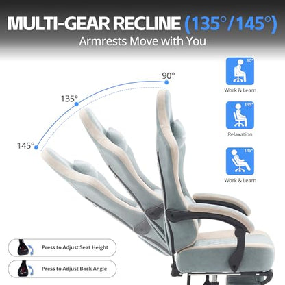 Desk Computer Gaming Chair - Ergonomic Game Office Chair with Extended Footrest and Massage Lumbar Support, Home Gamer Video Game Chairs with Spring Cushion for Adults (Pro Blue Fabric) - color: Pro Blue Fabric