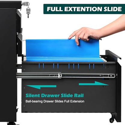 3 Drawer Mobile Locking File Cabinet, Anti-tilt Design Metal Vertical Filing Cabinet, Rolling Desk Filing Cabinet fits Letter/Legal/A4 Size for Home Office,Black - color: Black, style: 3A