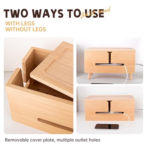 Natural Beechwood Large Cable Management Box for Power Strip & Cord Hider - color: Natural Wood