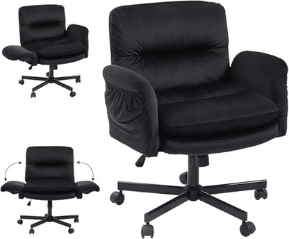 Bestier Criss Cross Chair with Flip-Up Arms, Black Velvet Office Chair | Swivel Makeup Vanity Chair with Wheels 2 Side Pockets, Cross Legged Office Chair for Home Office Bedroom Gaming - color: Black Velvet, size: Low Back