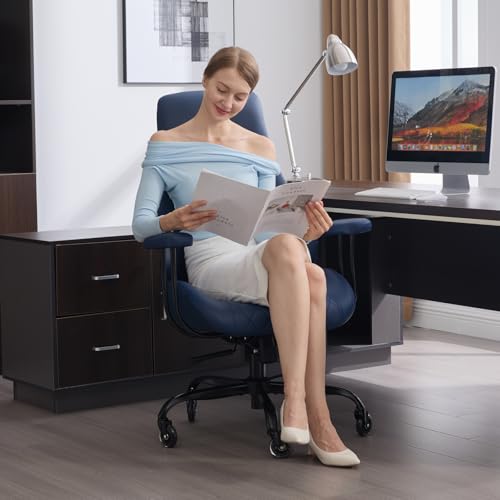 E-Motie Leather Office Chair, Mid Century Modern Desk Chair, Blue - color: Blue
