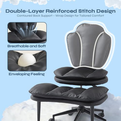 ADHD Cross Legged Office Chair, Swivel Kneeling Meditation Seat | 360° swivel cross-legged chair with reversible seat for ADHD & meditation; adjustable height/depth, plush teddy - color: Black