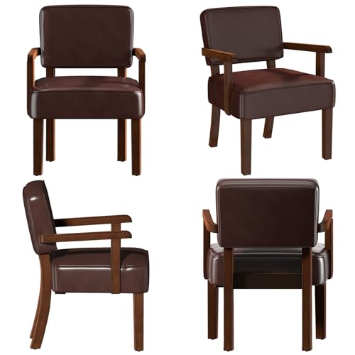 FAGAGA Faux Leather Accent Chair, Mid Century Armchair with Wood Frame | Living Room Chairs with Soft Thicken Cushion,Comfy Reading Chair for Bedroom,Waiting Room,Home Office,Easy Assembly,Cherry - color: Faux Leather Cherry, size: One Chair