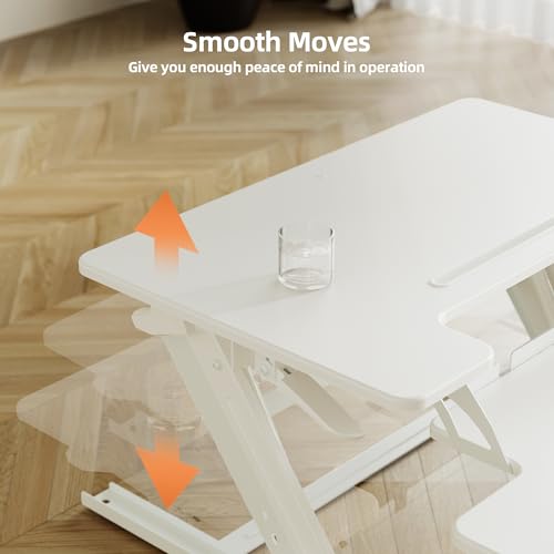Claiks Standing Desk Converter 36In Height Adjustable Sit Stand Riser White | 5.9-17.3 inch height range, 33 lbs desktop capacity, ergonomic Z-lift structure, smooth pneumatic lift - color: White, size: 36 inch