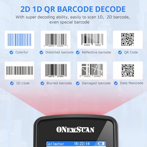 Wireless Barcode Scanner, Portable Inventory Scanner 1D&2D&PDF417 Handheld Bar Code Scanners for Collector Data Terminal Inventory Device QR Code Reader with 2.8 Inch LCD Screen