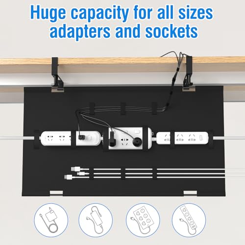 No Drill Under Desk Cable Management Tray, 28" Cord Management Tray with Cable Loop, Upgraded Oxford Fabric Wire Management for Standing Desk - No Damage to Table - size: 28 inch