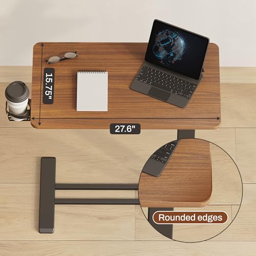 FLEXISPOT 28" Mobile Standing Desk Pneumatic Lift Computer Workstations - color: Mahogany, size: 28x16