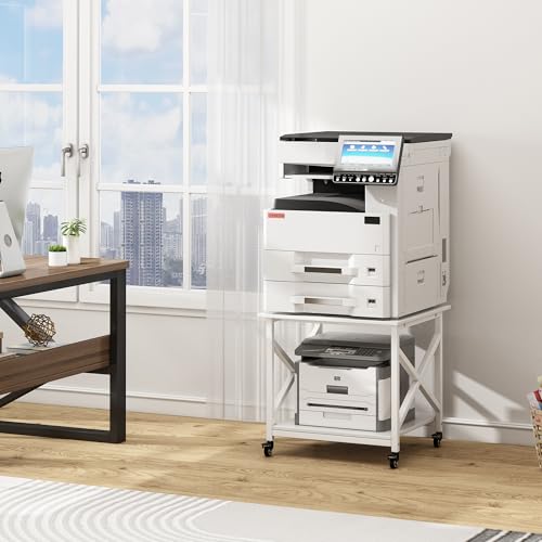 Fannova White 3D Printer Stand, Large Printer Table with Storage Shelf | 23.6"x23.6"x22.6", Home Office 2 Tier Rolling Printer Cart with Heavy Duty Industrial Wheels - All 4 Lock, Mini Fridge Stand - color: White