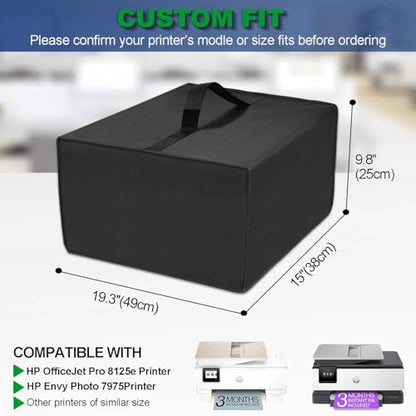 NUENSS-ROR Cover for HP Printer, Heavy Duty Waterproof Anti-static Protector Case with Handle, Printer Dust Cover Compatible with HP OfficeJet Pro 8125e/Envy Photo 7975 Wireless Inkjet Printer (Black) - color: Black