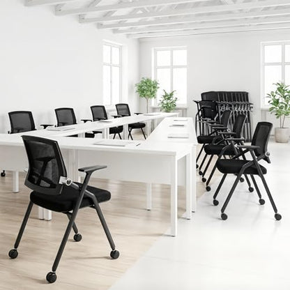8 Pack Stackable Conference Room Chairs with Paddle Folding Office Chair Foldable Desk Chair Mesh Back and Arms for Conference Meeting Guest Reception Home Office Training Room Chair Black - color: Black, size: 8 Pack