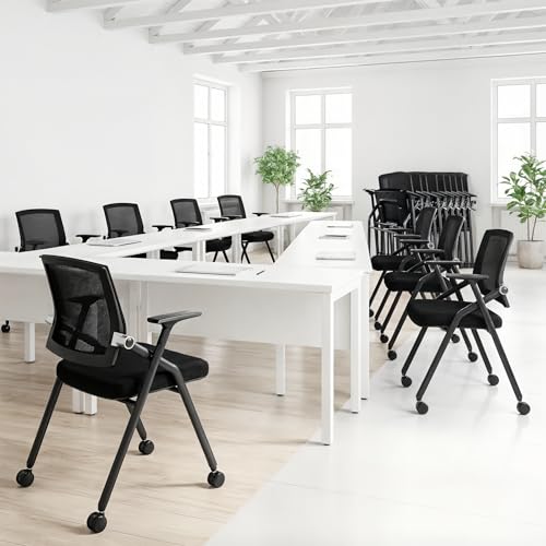 8 Pack Stackable Conference Room Chairs with Paddle Folding Office Chair Foldable Desk Chair Mesh Back and Arms for Conference Meeting Guest Reception Home Office Training Room Chair Black - color: Black, size: 8 Pack