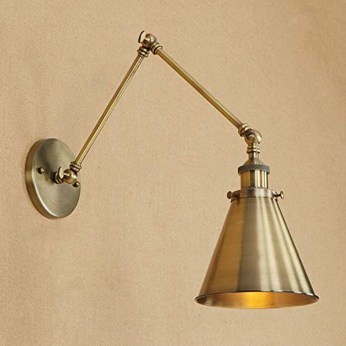 LITFAD Brass Swing Arm Wall Light, 7" Cone Shade 1-Light Wall Sconce | Adjustable Retro Industrial Wall Lamp, Decorative Wall Mounted Lighting Fixture for Bedroom Restaurant Farmhouse Foyer - color: D