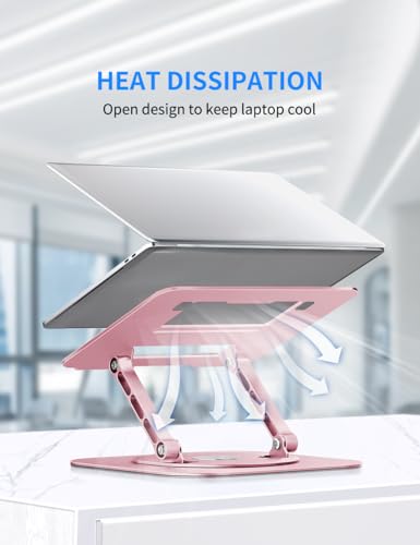 AOEVI Adjustable Laptop Stand with 360 Rotating Base, Computer Stand for Laptop Ergonimic Foldable Laptop Riser for Desk Compatible with MacBook Pro/Air Notebook up to 16 Inches,Pink - color: Pink