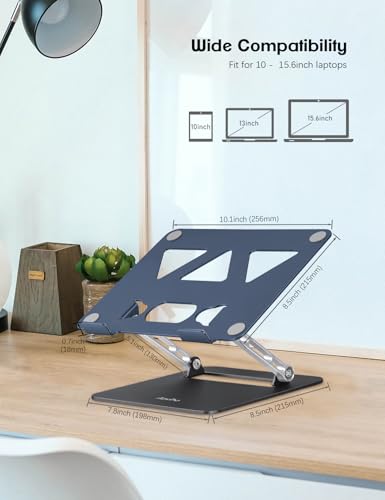 Aoviho Adjustable Laptop Stand for Desk,Portable Laptop Stand Holder and Riser,Foldable Aluminum Notebook Computer Stands for MacBook Air Pro HP Lenovo Dell Samsung, 10-15.6 inch (Navy-Silver-Black) - color: Navy-Silver-Black