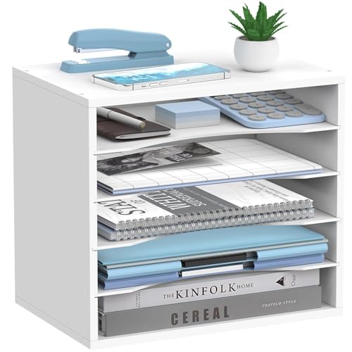 5-Tier Paper Organizer for Desk, Adjustable Mail Organizer, White - color: White, size: 5 Tier