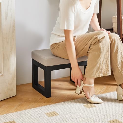 IBUYKE Small Footstool Ottoman, Linen Fabric Footrest, Grey WBD001G - color: Grey