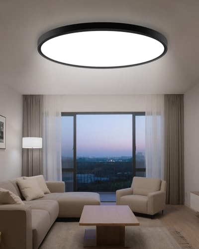 hepside 23INCH Big Dimmable Flush Mount Ceiling Light Fixture Black, 3000/4000/6500K Ceiling Lamp, 50W 5000LM Super Bright Low Profile Light for Bedroom, Kitchen, Bathroom, Hallway - color: Black, size: 23Inch-1pack