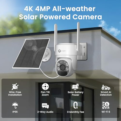 xmartO Wire-Free Solar Security Camera Outdoor Wireless, 4MP 2K QHD PTZ AI Tracking Security Camera, 5G Dual Band WiFi6, 8700mAh Battery, All-Weather Solar Charging, WiFi6 Long Range, No Monthly Fees - style: 1-CAM COMBO
