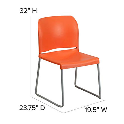 EMMA + OLIVER Home and Office Guest Chair Orange Full Back Contoured | Sled Base, Powder Coated, Contoured, 880 LBS. Weight Capacity - color: Orange