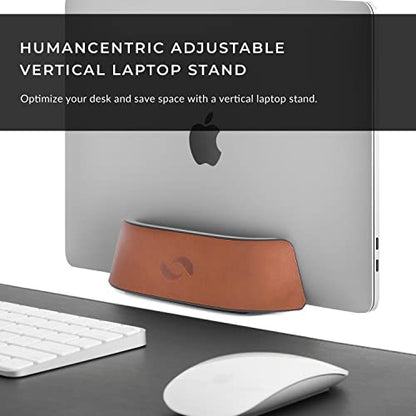HumanCentric Vertical Laptop Stand in Vegan Cognac Leather, Adjustable - color: Cognac Leather
