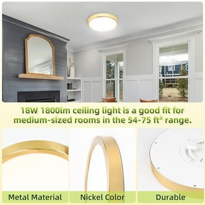 hykolity 9 Inch Selectable CCT LED Round Flat Panel Light,1800LM,2 Pack | 18W 3000K/4000K/5000K, Edge-Lit Flush Mount Ceiling Light Fixture for Kitchen, Bedroom, Laundry and Closet Room,Gold - color: Gold, size: 9 inch