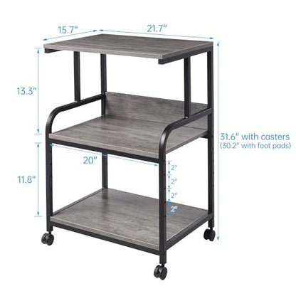 Fannova Printer Stand with Height Adjustable Storage Shelf, 3 Tier Mobile Printer Table with Wheels, Rolling Printer Cart for Home Office Organization, Gray - color: Grey