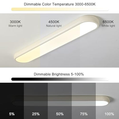 Qcyuui LED Ceiling Light, 39.4 in 48W Dimmable Kitchen Ceiling Light | Linear Flush Mount Light with Remote, 3000K-6500K, Modern Cream Acrylic Fixture for Bedroom, Hallway, Office, Closet - color: Cream/Dimm/48W/39.4IN, size: 39.4in