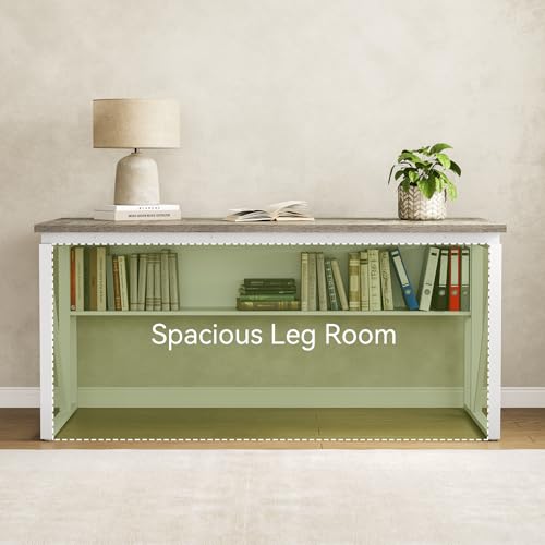 LITTLE TREE 63-Inch Office Desk with 31.5-Inch Lateral File Cabinet, Study Writing Desk Computer Desk for Home Office - color: Grey + White