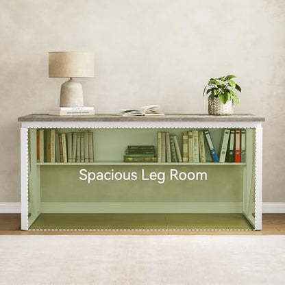 LITTLE TREE 63-Inch Office Desk with 31.5-Inch Lateral File Cabinet, Study Writing Desk Computer Desk for Home Office - color: Grey + White