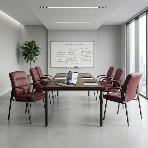Big&Wide Office Guest Reception Chairs Set of 6, Conference Room Chairs Waiting Room Chairs, Modern Leather Office Desk Chair No Wheels - color: Burgundy, size: 6 Pack