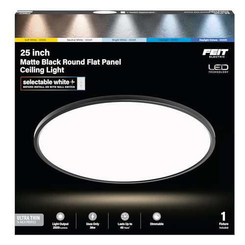 Feit Electric 25in Selectable White Ceiling Light, 2500 Lumens, 5 Color Temperatures (2700K-6500K), Dimmable, 36W Flush Mount, Perfect for Office, Kitchen, and Living Spaces, FM25LP6WYBK - size: 25in. Downlight