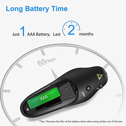 Wireless Presentation Clicker for PowerPoint Presentations, USB Dongle Presenter Remote with Laser Pointer Slide Clickers for Mac/Windows/Linux, Computer/Laptop, Google Slide/PPT/Keynote - style: Battery