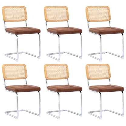 KCC Modern Dining Chairs Set of 6, Faux Leather Rattan Chair,Brown | Mid Century Kitchen Side Chairs with Metal Legs and Upholstered Seat for Dining Room,Living Room,Bedroom - color: Brown, size: Set of 6