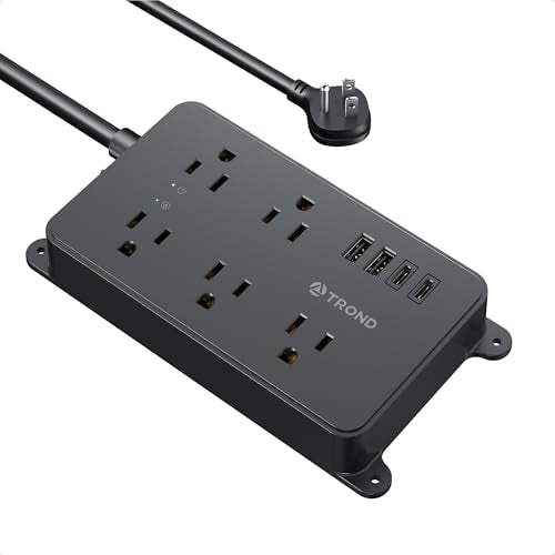 TROND Power Strip Surge Protector, Wall Mount, 5ft, ETL Listed - color: Black, size: 5ft, style: 5 Outlets