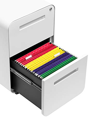 Laura Davidson Furniture Stockpile 2 Drawer Mobile File Cabinet with Lock - Under Desk Metal Filing Cabinet, Legal/Letter File Folders, Wheels and Stationary Feet, Pre-Assembled, White - color: White