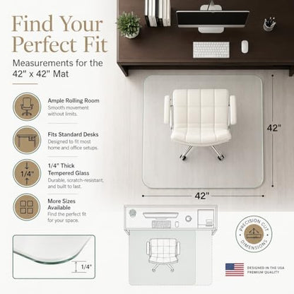 Tempered Glass Office Chair Mat for Carpet & Hardwood, 42" x 42", Clear - color: Clear (Standard Clear), size: 42" by 42" Non-Tabbed
