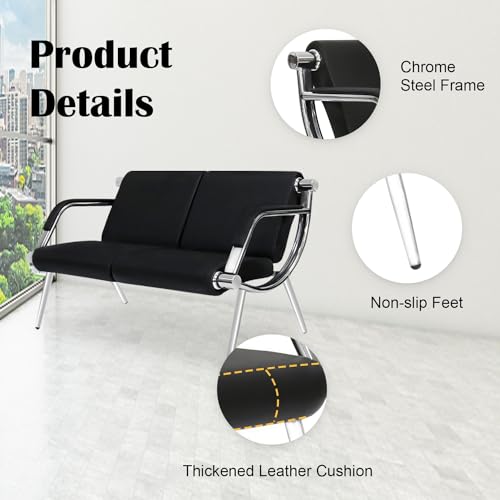 Kinsuite 2-Seat Office Reception Waiting Room Chairs - Guest & Reception Chairs for Salon Barber Bench Airport Bank Hall Visitor Guest Black PU Leather 2 Seat Sofa - size: 2-seat