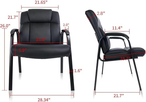 CLATINA Big Tall 500 LBS Wide Guest Chair Heavy Duty, Leather Side Reception Chairs with Padded Armrest No Wheels, Executive Office Desk Chair for Meeting Conference Waiting Room Home, Black 6 Pack - color: Black, size: 4 Pack