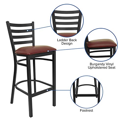 Flash Furniture Hercules Metal Ladder Back Restaurant Barstool, Burgundy - color: Burgundy Vinyl Seat/Black Metal Frame, size: Set of 1