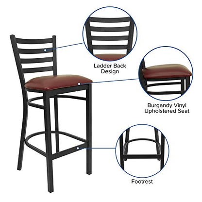Flash Furniture Hercules Metal Ladder Back Restaurant Barstool, Burgundy - color: Burgundy Vinyl Seat/Black Metal Frame, size: Set of 1