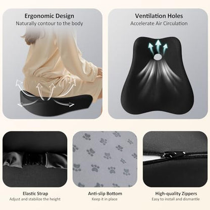 Seat Cushion,Lumbar Support Pillow for Office Chair, Cooling Mesh Office Chair Cushions for Sciatica,Tailbone &Back Pain Relief,Ergonomic Memory Foam Back Support Pillow for Desk,Gaming Car Chair